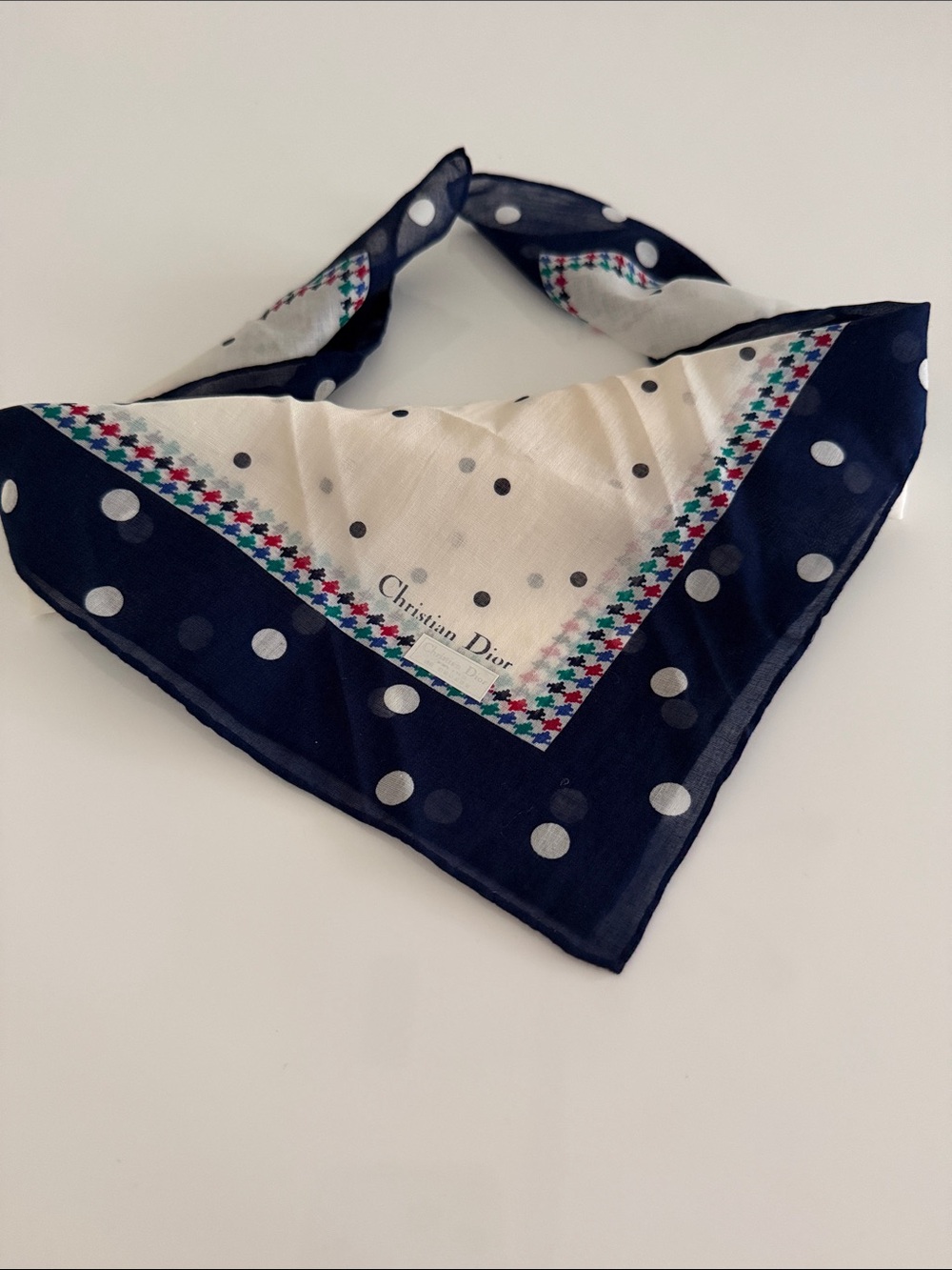 Dior Navy and Cream Polka Scarf